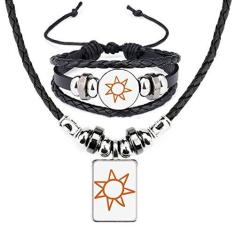 Imagem de Conjunto de joias de pulseira de couro com pintura à mão e sol laranja