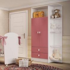 Imagem de Guarda Roupa de Bebê 2 Portas 2 Gavetas Baby Branco/Rosa