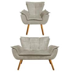 Imagem de Kit Sofá Retrô Namoradeira E 01 Poltrona Opala Suede Marrom Rato - D'r