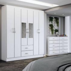 Imagem de Guarda-Roupa Casal Marromanie 6 Portas 2 Gavetas e Espelho com Cômoda 10 Gavetas Branco - Panorama Móveis
