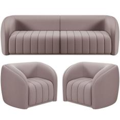 Imagem de Kit Sofá 5 Lugares Para Sala 332cm Com 02 Poltronas Lazio M03 Veludo R