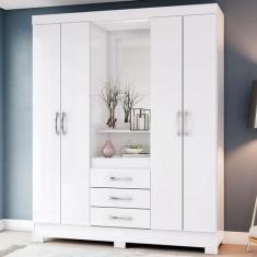 Imagem de Guarda-Roupa Solteiro Nápole 4 Portas 3 Gavetas com Espelho Flex Branc