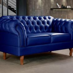 Imagem de Sofá 2 Lugares Decoração Sara Recepção Dom Pedro Chesterfield Sintético Azul