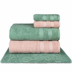 Imagem de Jogo de Toalhas Fio Penteado Extra Macia 5 Peças - Comfort (Verde + Rosê)