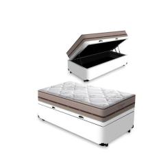 Imagem de Cama Box Com Baú Solteiro King Branca + Colchão De Molas Ensacadas - A