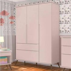 Imagem de Guarda Roupa Infantil Melissa Retrô 3 Portas 2 Gavetas Cor Rosé - Phoenix Baby