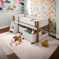 Imagem de Cama Infantil Paty Branca com Colchão Baús e Escadinha