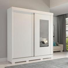 Imagem de Guarda Roupa Mdf 2 Portas de Correr Espelho 3 Gavetas Internas e 8 Pés Ilhéus Panan Móveis Branco