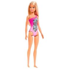 Imagem de Boneca Barbie Praia Loira Maiô Rosa Com Azul Ghw37 - Mattel Ghh38