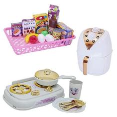 Imagem de Cozinha Infantil Menina Branco Mercado Air Fryer Fogão 20pç