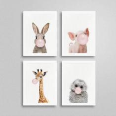 Imagem de Kit 4 Quadros Bichinhos Chicletes