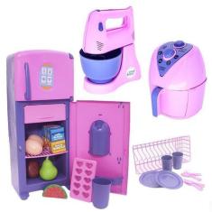Imagem de Brinquedo Menina Cozinha Geladeira Comida Eletro Prato 22Pç - Altimar