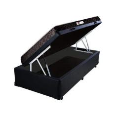 Imagem de Cama Box Baú Solteiro Colchão Espuma D33 + Box Sintético Preto Serra Negra 62x88x188