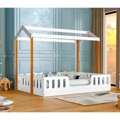 Imagem de Cama Casal Casinha Montessoriana Ágatha - Branco/Castanho Claro