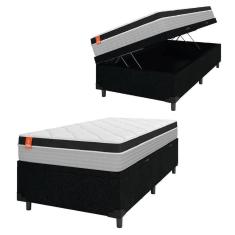 Imagem de Cama Box Baú Solteiro Colchão Molas Ensacadas Real 88x188x68cm Preto / Cinza - Suporta Até 130kg Por Pessoa Preto
