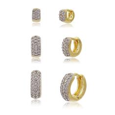 Imagem de Kit De Brinco Trio Com 3 Argolas Cravejadas Micro Zirconia