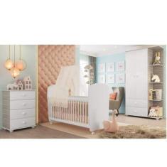 Imagem de Quarto de Bebê Completo Algodão Doce com Guarda Roupa 2 Portas, Cômoda e Berço Espresso Móveis Fresno/Branco