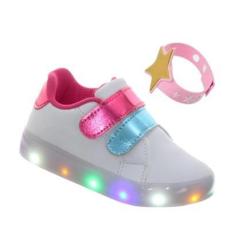 Imagem de Tenis Infantil de Menina Com Luzinha que Pisca Branco Pink mais Pulseira-Feminino