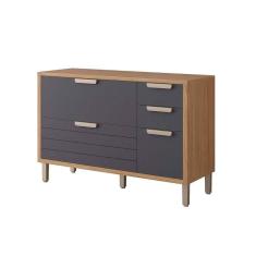 Imagem de Balcão de Cozinha c/ Tampo Eloise c/ 4 Gavetas e 1 Porta Basculante Riscada 120 cm Freijo/Titanium - MGM