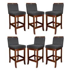 Imagem de Kit 6 Banquetas Média para Cozinha Americana Turim Madeira Castanho Suede Cinza CCS