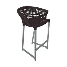 Imagem de Banqueta Reis Em Corda Náutica E Base Em Alumínio Cinza Para área Gourmet Externa Marrom Marrom