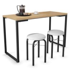 Imagem de Conjunto Mesa de Cozinha Prattica Industrial 120cm com 2 Banquetas F02