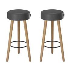 Imagem de Kit 2 Banquetas material sintético e Madeira Maciça Londres Salaone