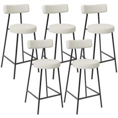 Imagem de Kit 05 Banquetas Baixa Para Cozinha Sala De Jantar Bancada Milão L02 Linho Champagne