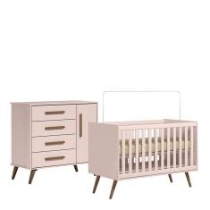 Imagem de Quarto de Bebê Qencanto com Cômoda e Berço Qmovi Rosa