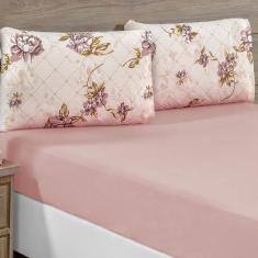 Imagem de Jogo de Cama Lençol Siena Solteiro Malha Estampada 100% Algodão 2 Peças - Rosê Florido