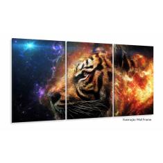 Imagem de Quadros Decorativos Tigre Aguá E Fogo 120x60 3 peças em Teci