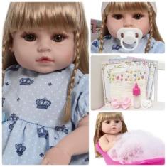 Imagem de Boneca Reborn Bebê Valentina Loira 46cm Pode Dar Banho - Cegonha Rebor