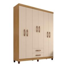 Imagem de Guarda Roupa Casal 6 Portas e 2 Gavetas Monique Carvalho/Off White - Pallazio