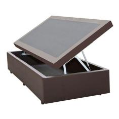 Imagem de Cama Box baú solteiro corino marrom com pistao a gás