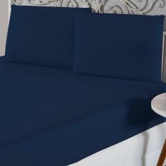 Imagem de Jogo De Lençol King Malha 100% Algodão 3 Peças Cor Azul Marinho