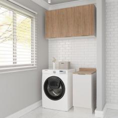Imagem de Lavanderia Modulada 2 Peças 1 Armário Aéreo 3 Portas 1 Balcão Ipanema Cabecasa Madeiramadeira Branco/Acácia