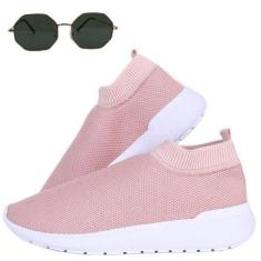 Imagem de Kit Tênis Meia Feminino Super Leve Confortável Rosa + Óculos Hexagonal