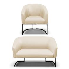 Imagem de Sofá Namoradeira E Poltrona Base Industrial Preto Stella Corino Bege D03 - D`rossi