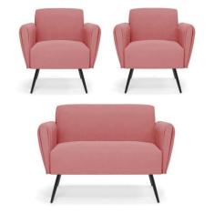 Imagem de Sofá Namoradeira Com 2 Poltronas Pés Palito De Ferro Bruna Suede - D'r