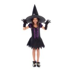 Imagem de Fantasia Bruxa Morceguinho Infantil Com Chapeu E Luvas Roxo - Fantasia