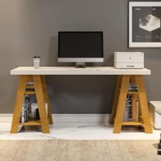 Imagem de Escrivaninha Cavalete 4 Prateleiras 135cm Hawaii Yescasa Off White/Naturale