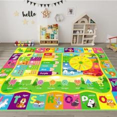 Imagem de JOUUOUME Tapete infantil educativo fofo para sala de jogos, tapete de sala de aula infantil antiderrapante para aprender animais ABC, número, mês, forma e cor, tapete de brinquedo para bebês do bebê