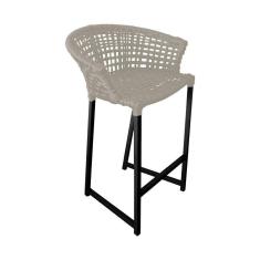 Imagem de Banqueta Reis Em Corda Náutica E Base Em Alumínio Preta Para área Gourmet Externa Areia Bege