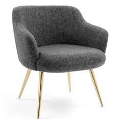 Imagem de Poltrona Decorativa Pés Palito D'Ouro Jade D02 Linho Chumbo C-469 - Lyam Decor