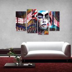 Imagem de Quadro Mulher Abstrato Colorido Quarto Em Tecido 4 Peças 1
