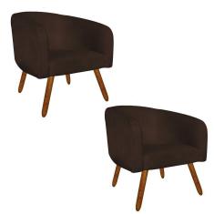 Imagem de Kit 02 Poltronas Stella Suede Marrom Pés Palito Castanho