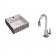 Imagem de Kit Cuba Q395 Com Torneira Luxo 1195 Metal 1/4 Volta Compace Bege