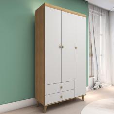 Imagem de Guarda Roupa Infantil Retrô 3 Portas com Gavetas Lígia Off White com Bétula Carolina Baby