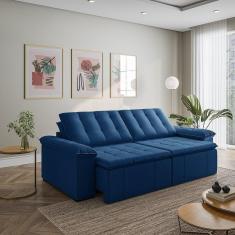 Imagem de Sofá Cama Retrátil e Reclinável 4 Lugares 280cm em Veludo com Molas Palmeira Cabecasa Madeiramadeira Azul