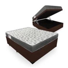 Imagem de Cama Box Baú Casal 138 Tecido Sintético Marrom Com Colchão De Espuma -